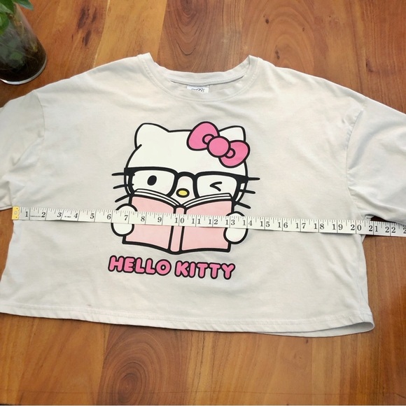 Hello Kitty Oversized Crop Top Graphic Gray T Shirt. - Picture 7 of 11